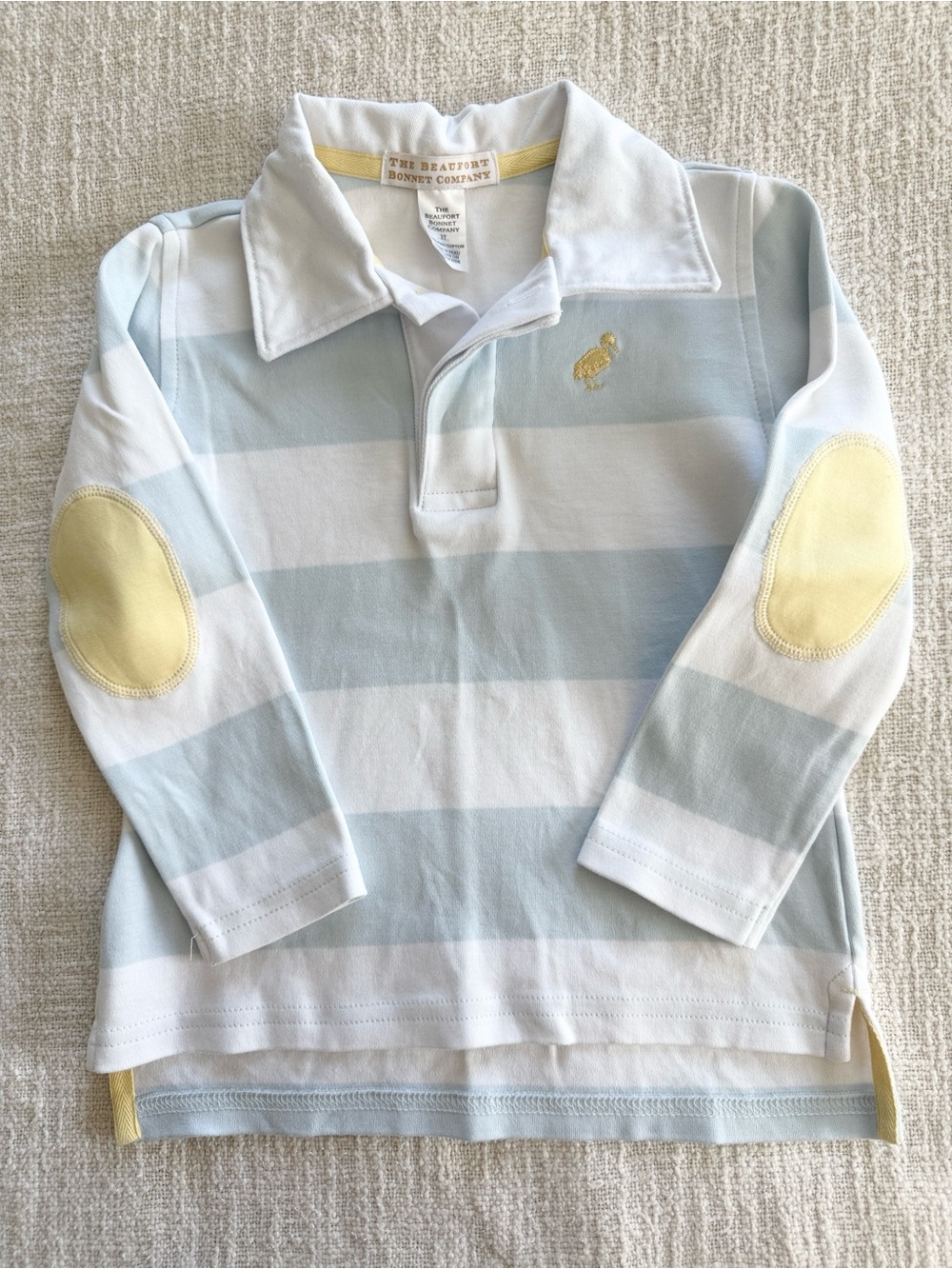 NWOT The Beaufort Bonnet Company 3T Light Blue, White & Yellow Striped Polo Top